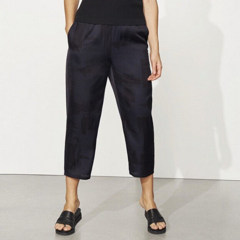 Eileen Fisher Ink Brushstroke Silk/Cotton Slouchy Crop Pant Size XL